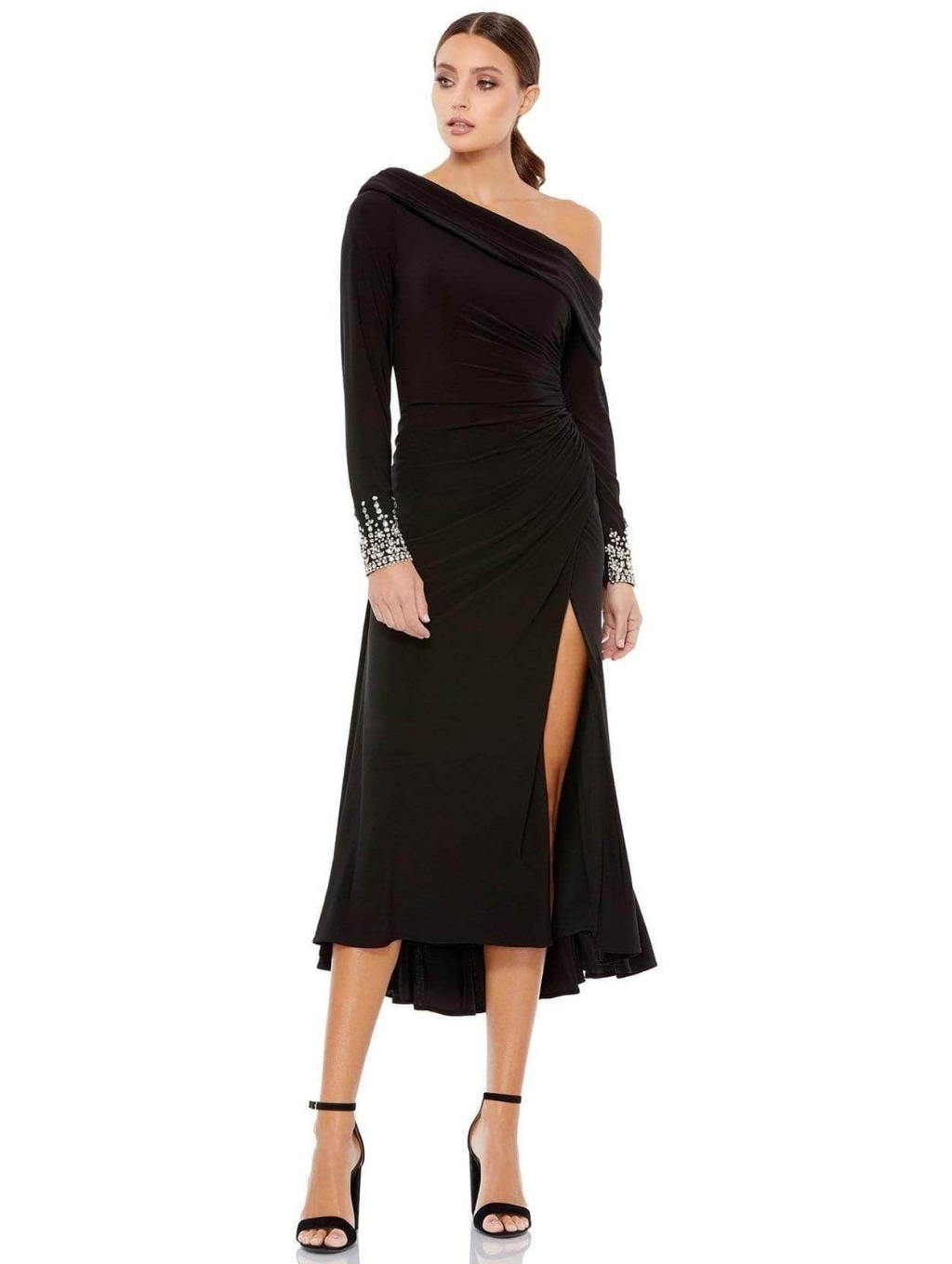 Ieena Mac Duggal Long Sleeve One Shoulder Dress Black Cocktail Women's S 4 26485